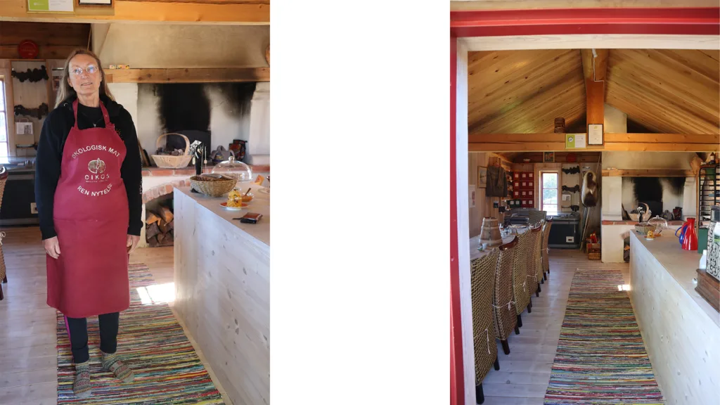 Vedfyrt bakerovn, langbord, trivelig vertskap, musikk og lokale produkter. Her ligger alt til rette for gode stunder rundt et felles måltid. Foto: Rose Bergslid