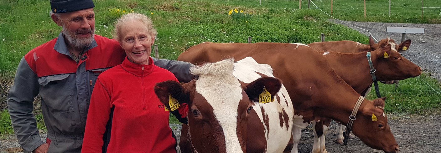 Ragnhild og Hans Erik Wold har hatt hovedinntekten sin fra melkeproduksjon siden 1988. De deler også interessen for musikk og friluftsliv. Foto: Maud Grøtta, NLR